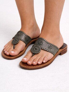 Vintage Jack Rogers Hampton Pewter Preppy Flat Sandals Size 7 Talahi Thongs